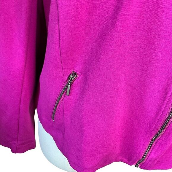 Lane Bryant Womens Plus 28 4X Ponte Moto Jacket Pink Asymmetrical Zip Stretch - Picture 4 of 15